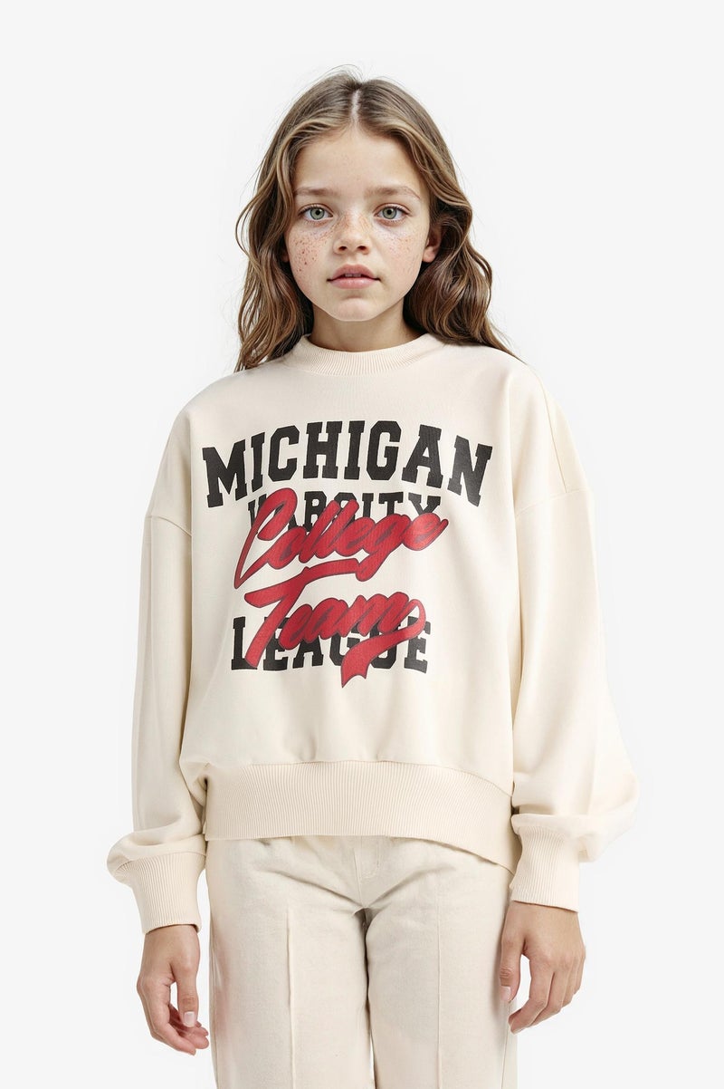 DeFacto Beige Girl Girl Printed Sweatshirt Sweatpants 2 Piece Set Casual - Image 4